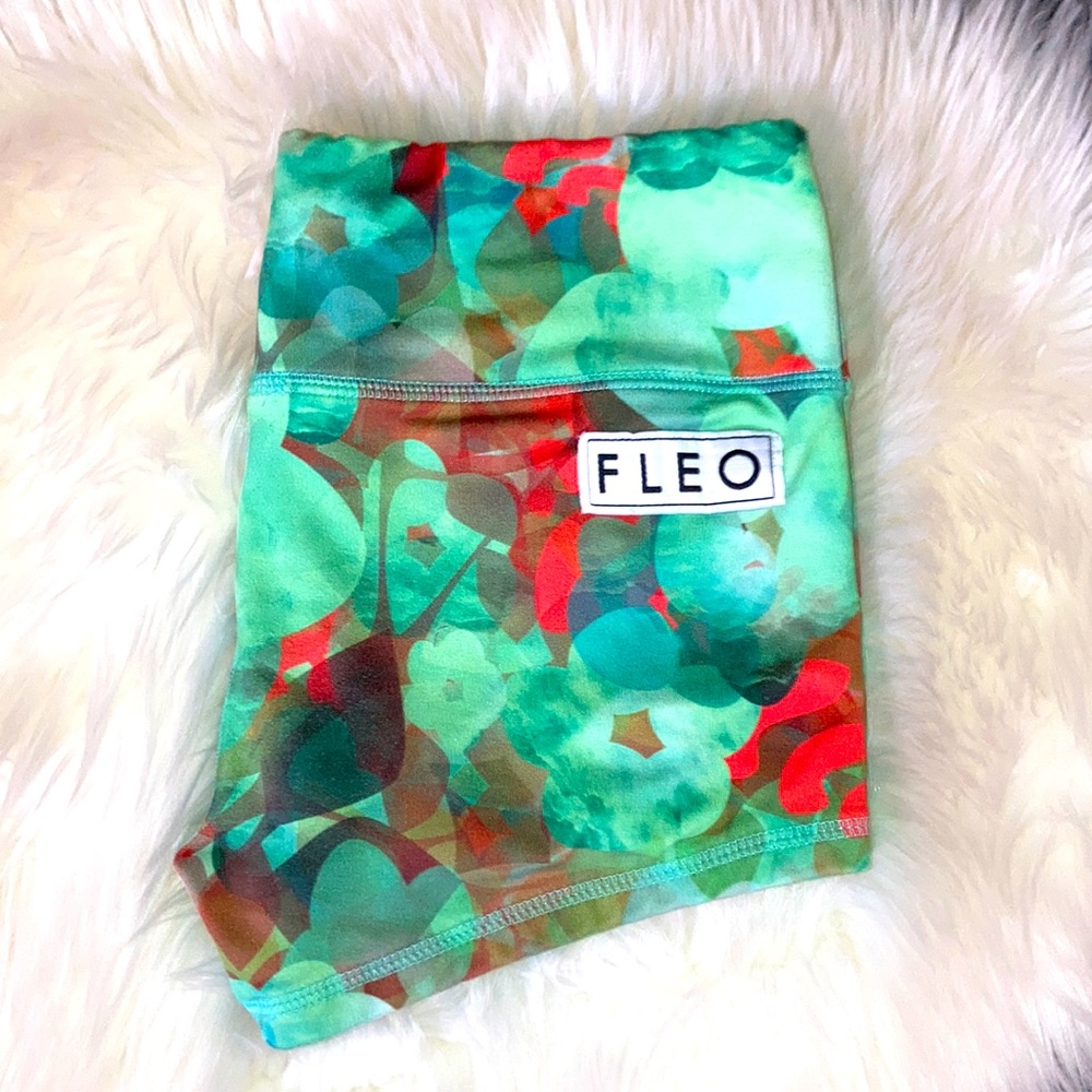 Fleo Women's OG Shorts in Mint & Red Abstract Print